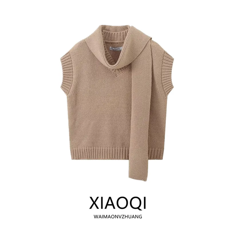 

Versatile Knitted Scarf Women's Svel V-Ne Vest 2024 Autumn Winter New Arrival Commute Sle Regular Length A-Line