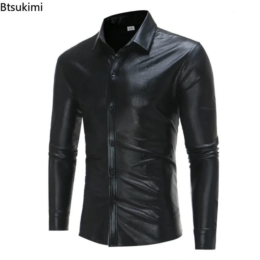 2024 Camisa de vestir de diseño metálico con lentejuelas doradas brillantes de discoteca para hombre, traje de escenario de fiesta de Halloween y