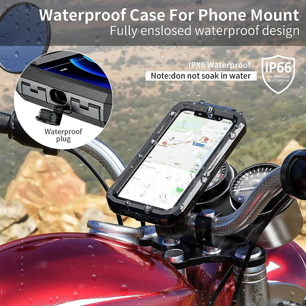 Bike Phone Holder Waterproof Case Motorcycle Scooter Phone Mount with Aluminum Handlebar Mirror Base Touch-Screen for 4.7\'\'-7\'\'