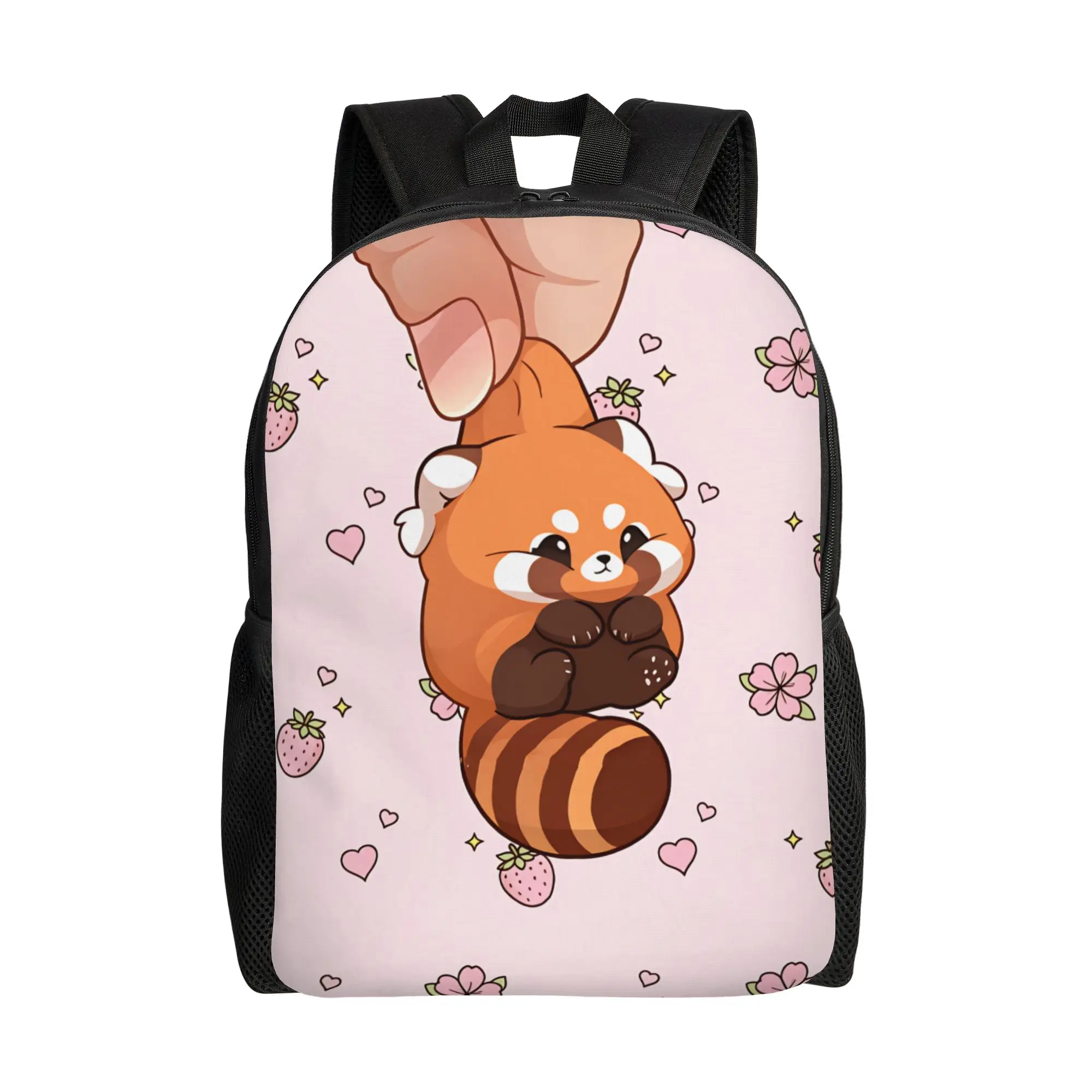 

Kawaii Red Panda Animal Hanging on Finger Backpack Student Polyester College Backpacks Casual High School Bags Rucksack