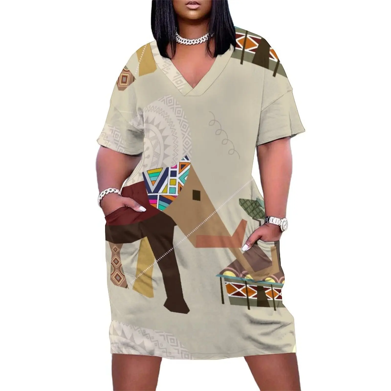 

African Safari Loose Pocket Dress dresses for woman 2024 womans clothing