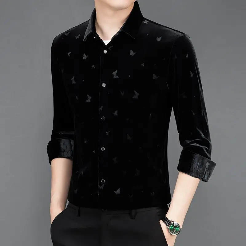 Autumn and Winter New Trendy Men's Long-sleeved Korean Shirts Slim Fashionable Light Luxury Casual and Versatile Shirts