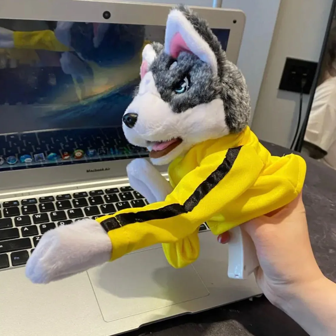 2024 New Kung Fu Dog Toy Husky Gloves Animal Interactive Hand Boxing Puppet Finger Battle Sound Plush Toy Doll Birthday Gift