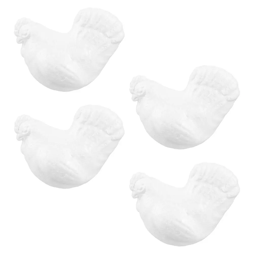 

4pcs Foam Hen Statues 14Cm White Craft Animal For Diy Painting Unfinished Lightweight Hollow Half Polystyrene Ornament