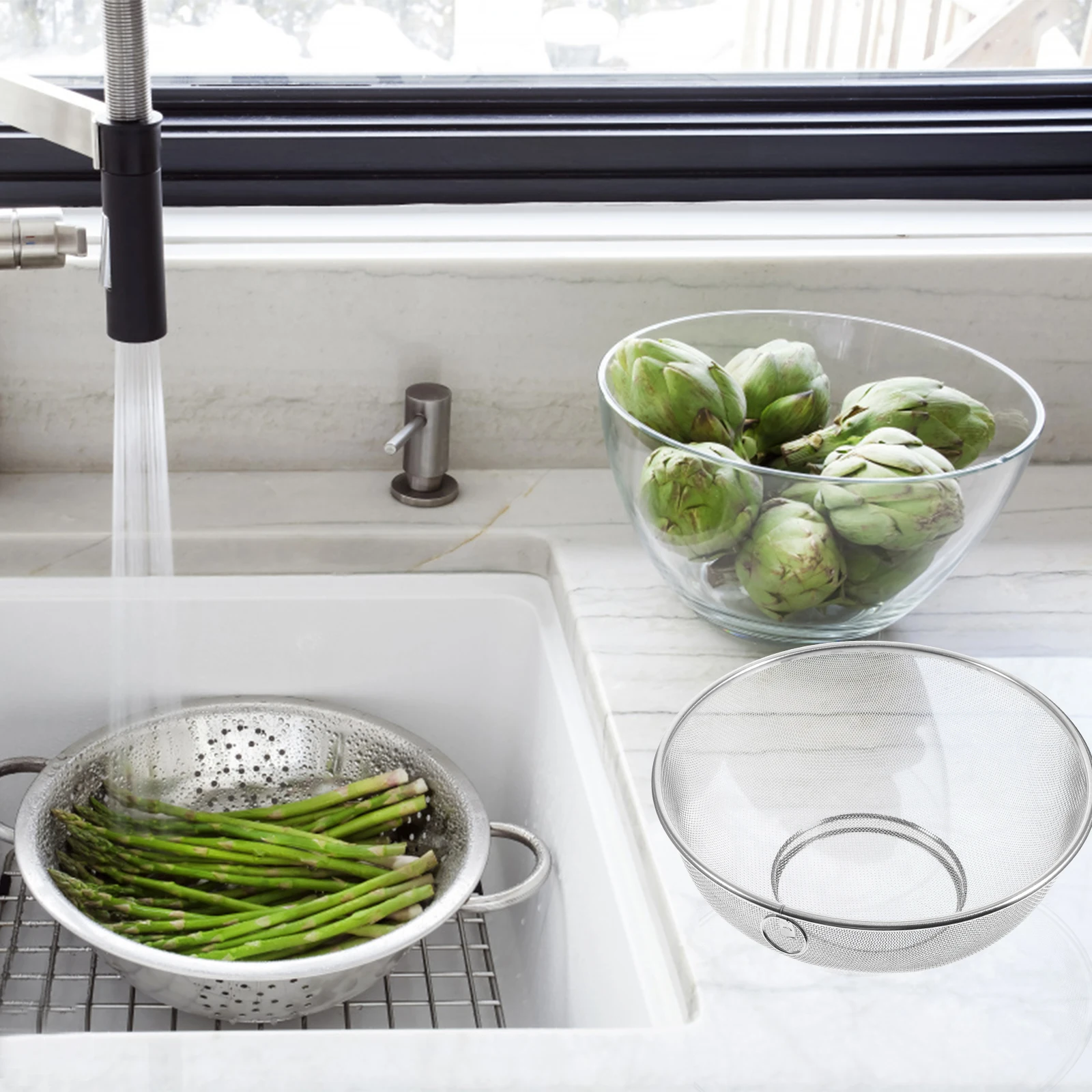 

Stainless Steel Drain Basket Heavy Duty Fruit Vegetable Washing Strainer Kitchen Filter Colander Drying Storage Holder For Rice