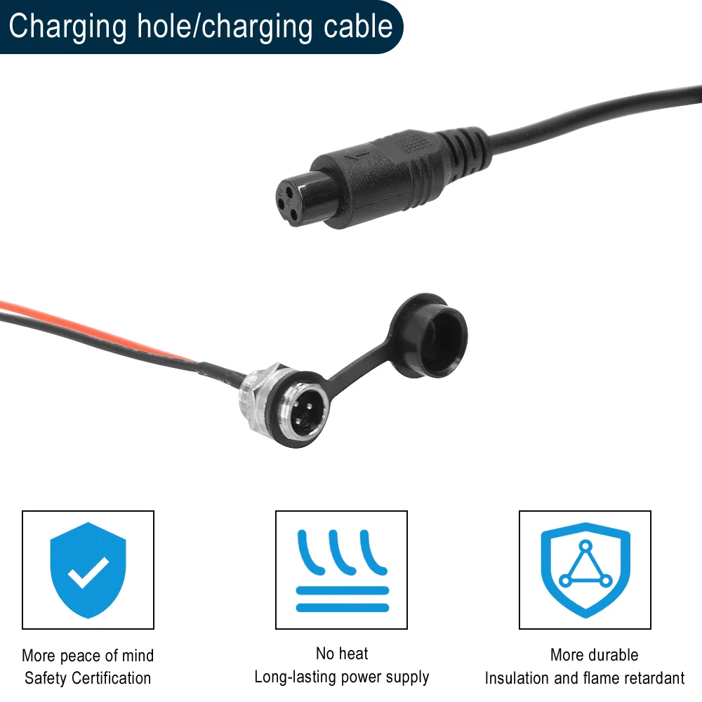 3 Pin Lithium Electric Vehicle Aviation Head Charging Port Hole Charger Cable Male Female Plug Universal For Electric Scooters