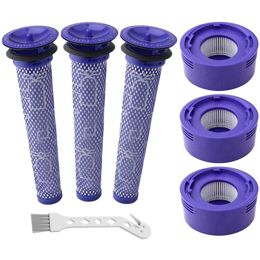 7-Pack Vacuum Filter Replacement Kit for Dyson V6, V8, V7 Vacuum Cleaner, 3 HEPA Column Filter, 3 Pre-Filter, 1 Cleaning Brush,