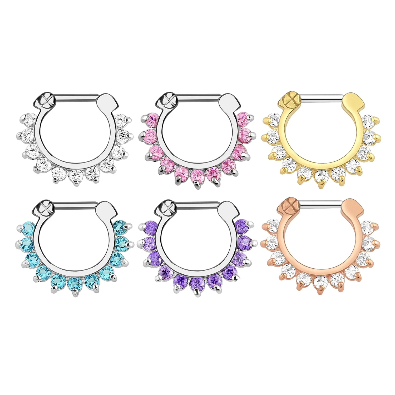 Ladies Crystal Septum Perforated Cartilage Nose Ring Fashion Nose Ring Earrings 6 Pcs