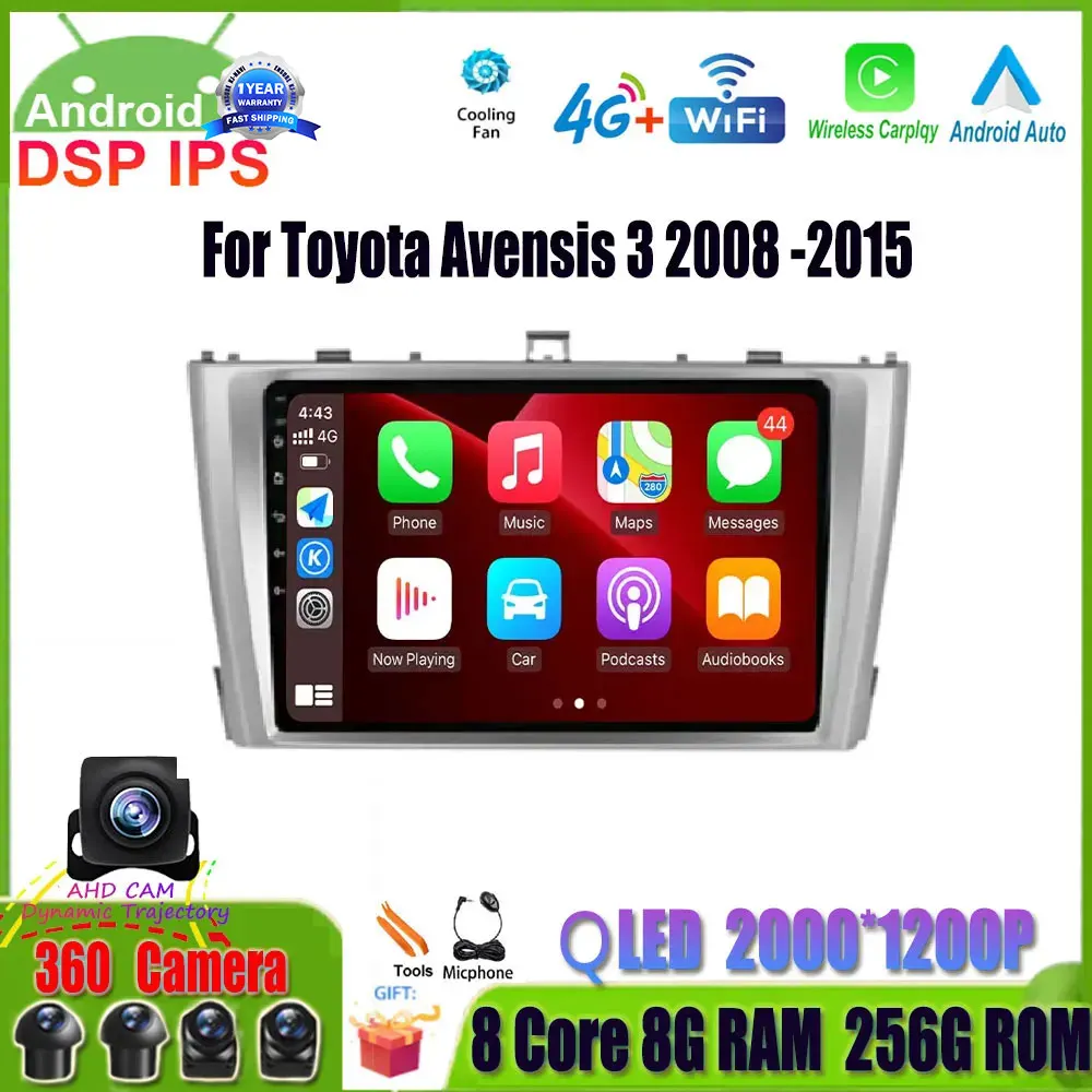 

9" IPS Car Radio Multimedia Video Player For Toyota Avensis 3 2008 -2015 Android 14 GPS Navigation BT WIFI No 2Din 2 Din DVD