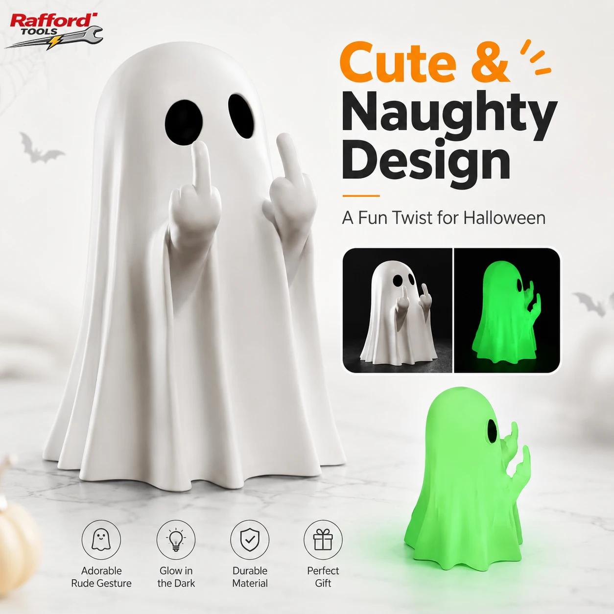 Cute Middle Finger Ghost Statue, Small Halloween Decor for Home, Centerpiece for Coffee Table, Adorable Horror Figure Sabe7f90d6d4b485eb6b6a08d1d968797z