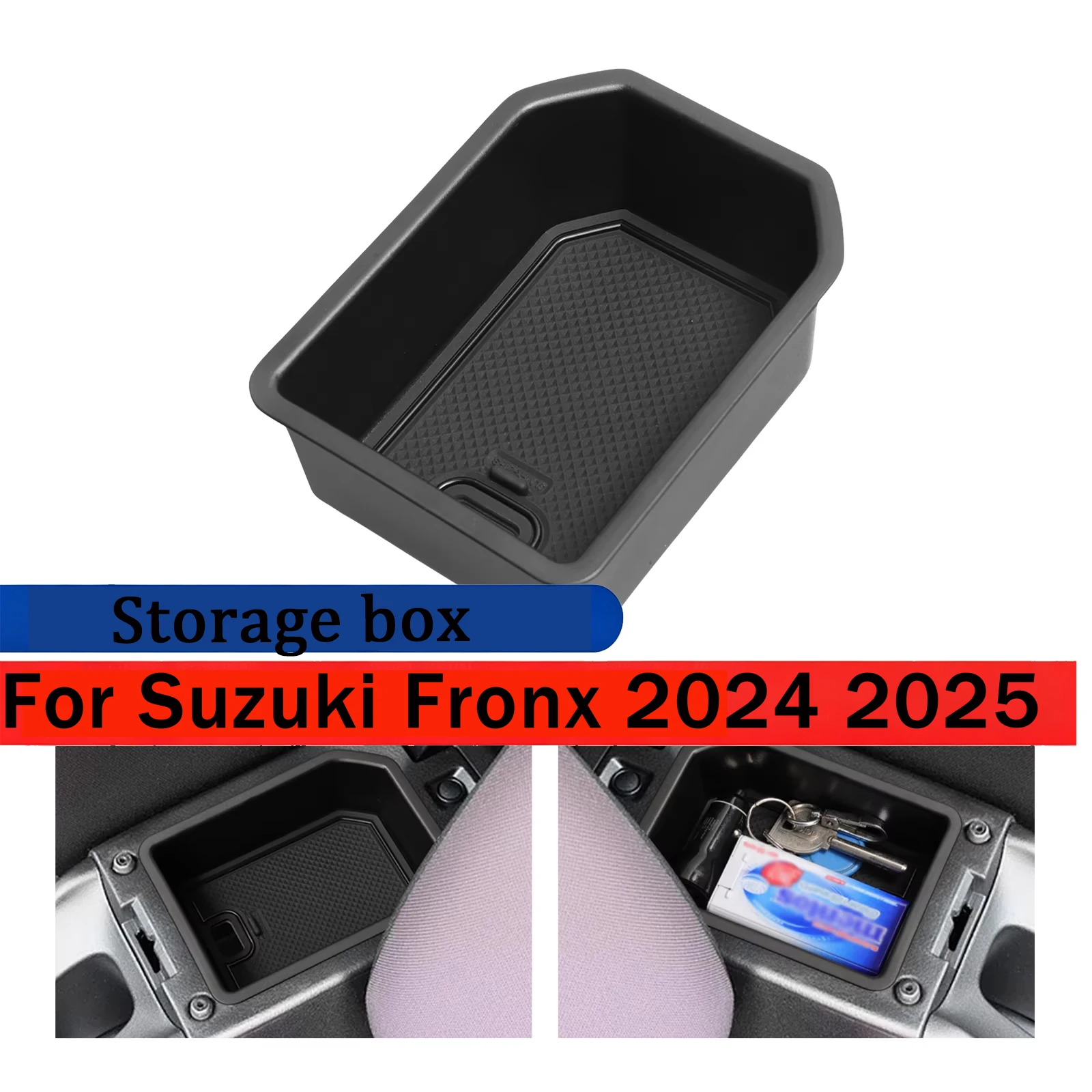 Car Center Console Armrest Storage Box Tray ABS Organizer Tidying Accessories Black For Suzuki Fronx 2024 2025