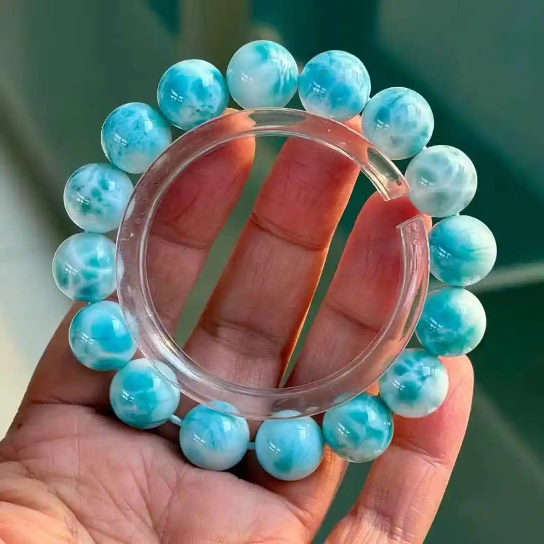 Genuine Natural Blue Larimar Round Beads Bracelet Jewelry Blue Larimar Pattern Fashion Stone Women Men AAAAAAA