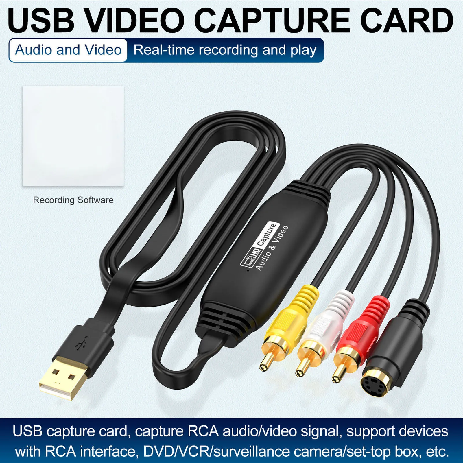 

CVBS S Video to USB Converter CVBS S Video to USB Video Converter Adapter Plug and Play 1080P USB Video Capture Card for Windows