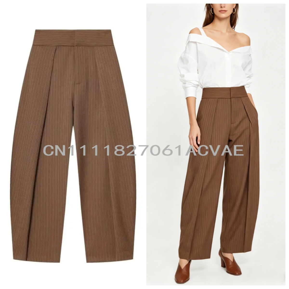 2026 Women Wide Leg Pants Retro Dark Color Pleated Trousers High Waist Casual Work Office Straight Pants