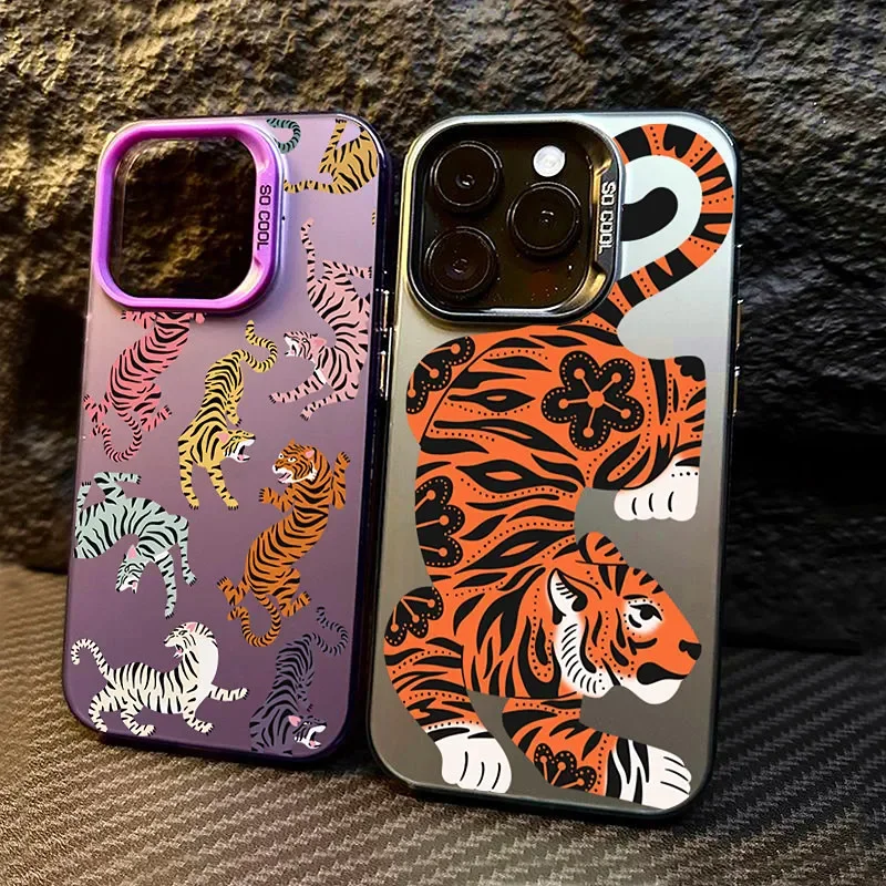 

Colorful Tiger Print Electroplate Silver IMD Phone Case for IPhone 16 Cases IPhone 15 14 13 12 11 Pro Max X XR 7 8 Plus Cover