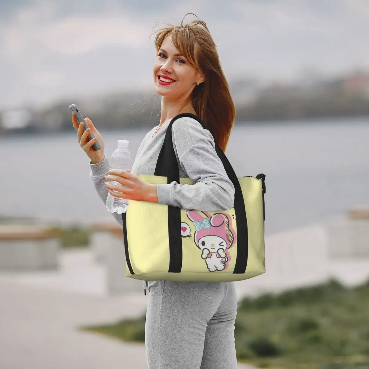 My Melody-Bolso de compras personalizado para mujer, bolsa de gran capacidad con dibujos animados, ideal para ir al gimnasio o a la playa