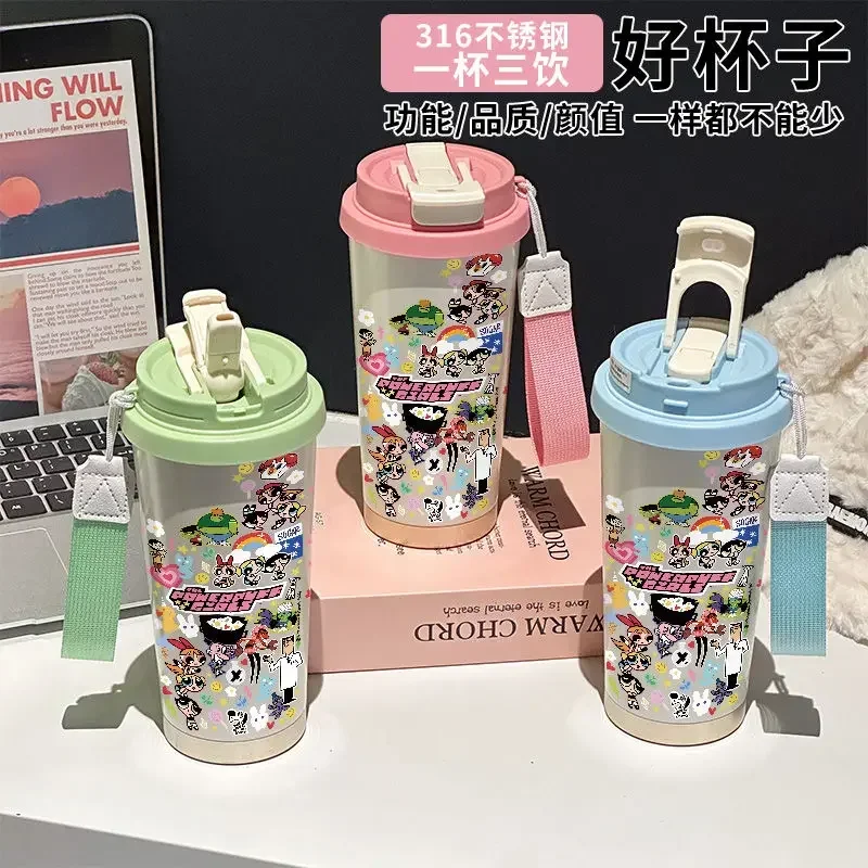 

The Powerpuff Girls cute cartoon thermos cup straw coffee cup personality large capacity portable student holiday gift kawaii