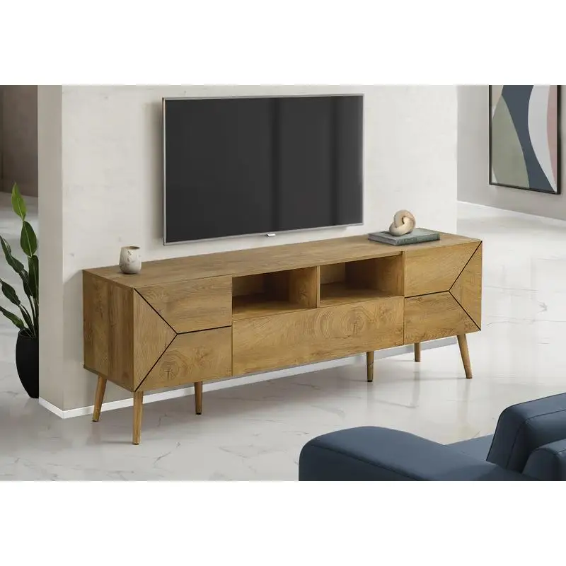 

Mid Century Modern 72" TV Stand Console Media Entertainment Center with Storage Drawer in Walnut Laminate Finish