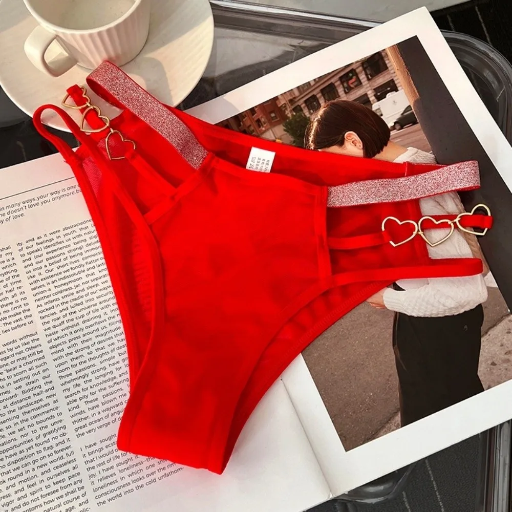 Low-rise Women Underwear Glitter Strap Hollow Out Seamless Briefs Mesh Transparent Ladies Panties Comfortable Underwear