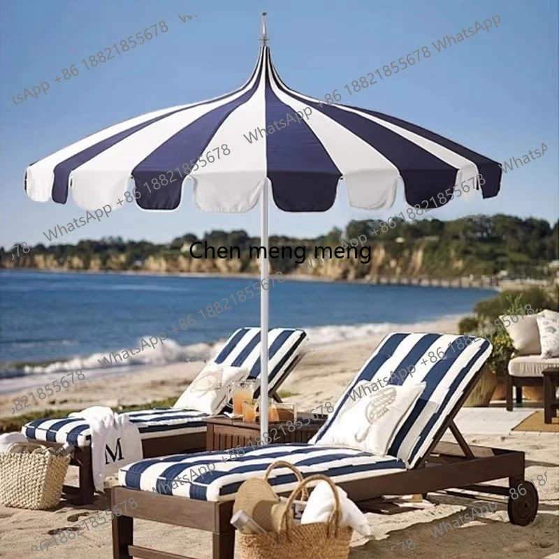 Outdoor shading, striped umbrella villa swimming pool seaside color matching round leisure beach umbrella