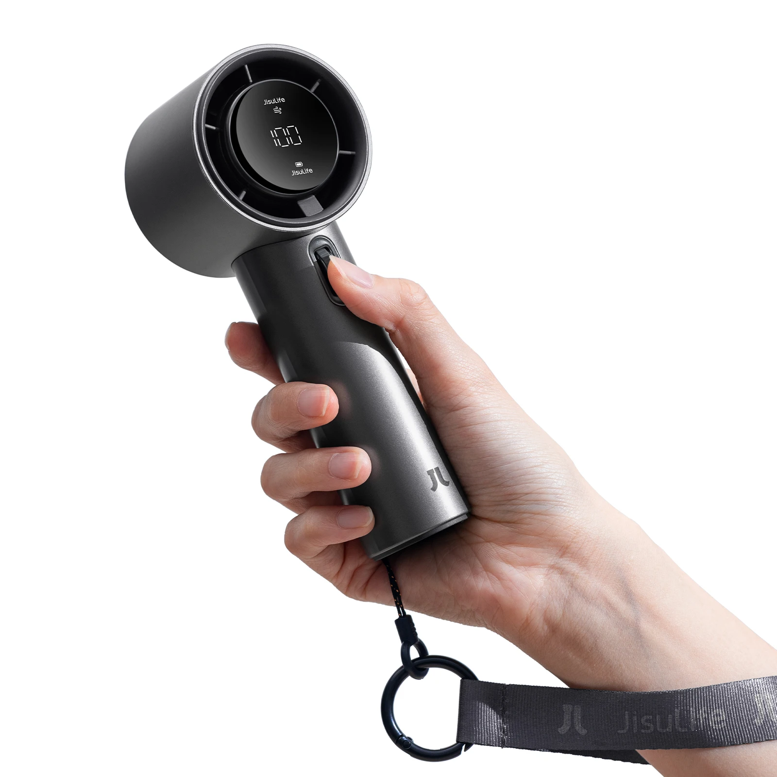 JISULIFE Tragbarer Handventilator, Mini-Turbolüfter mit einstellbarer Geschwindigkeit (von 1 bis 100), 5000 mAh Akku mit Metallgehäuse, Digitalanzeige, für Damen, Herren, Reisen/Outdoor,