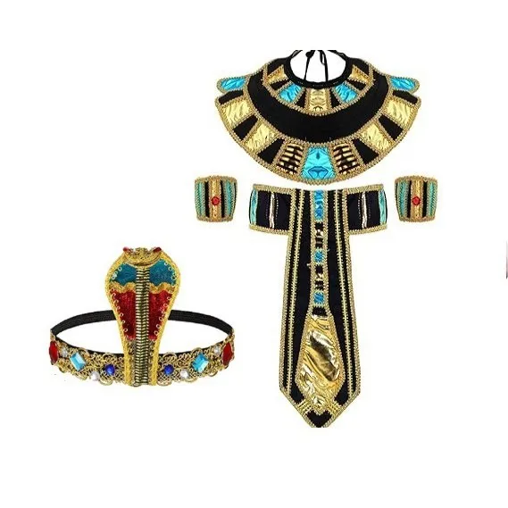 Egyptische kostuumaccessoires set Egyptische farao-hoofddeksel Egyptische kraag polsbandjes voor Halloween rollenspel cosplay