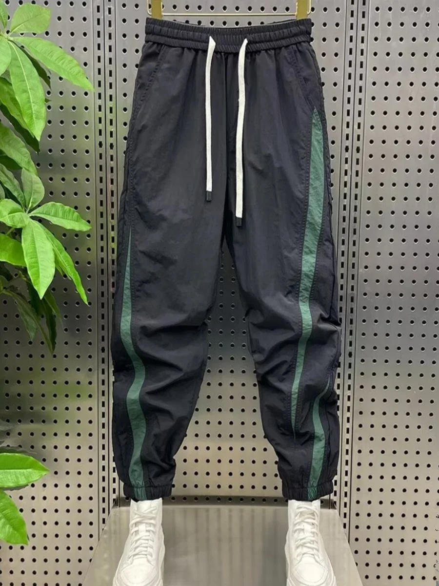 

Quick Dry Ice Silk Nine Point Men's Pants Harlan Style Fashionable Matching Cuffed Youth Trendy Straight Leg Single Piece