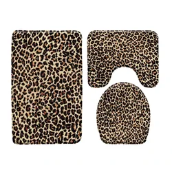 Brown Leopard Print Bath Mat Set Fashion Animal Fur Pattern Woman Girl Home Carpet Bathroom Decor Floor Rugs Toilet Lid Cover