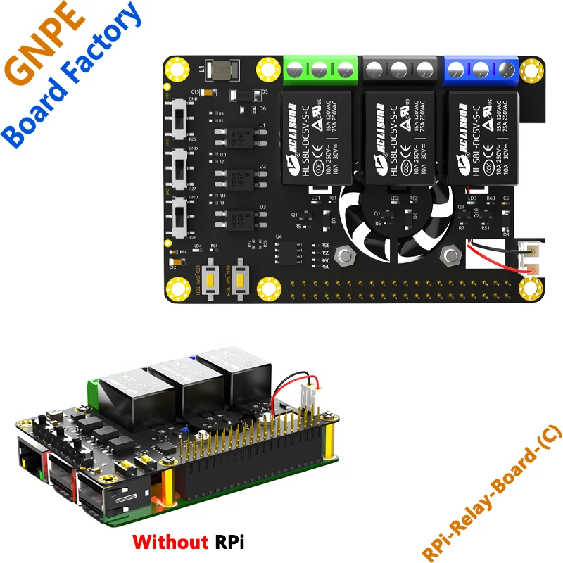 

Raspberry PI Relay expansion board with fan and RGB-LED 3-way relay control