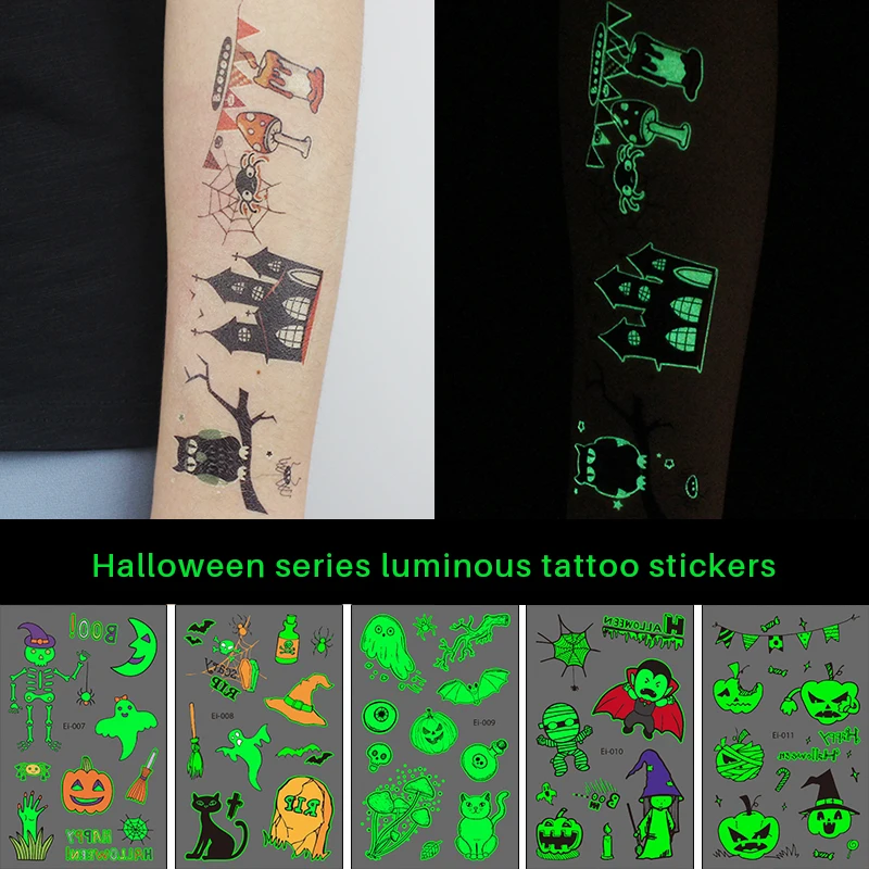 

Cartoon Halloween Luminous Waterproof Temporary Tattoos Stickers For Children Kids Gift Water Transfer Fake Tattoo