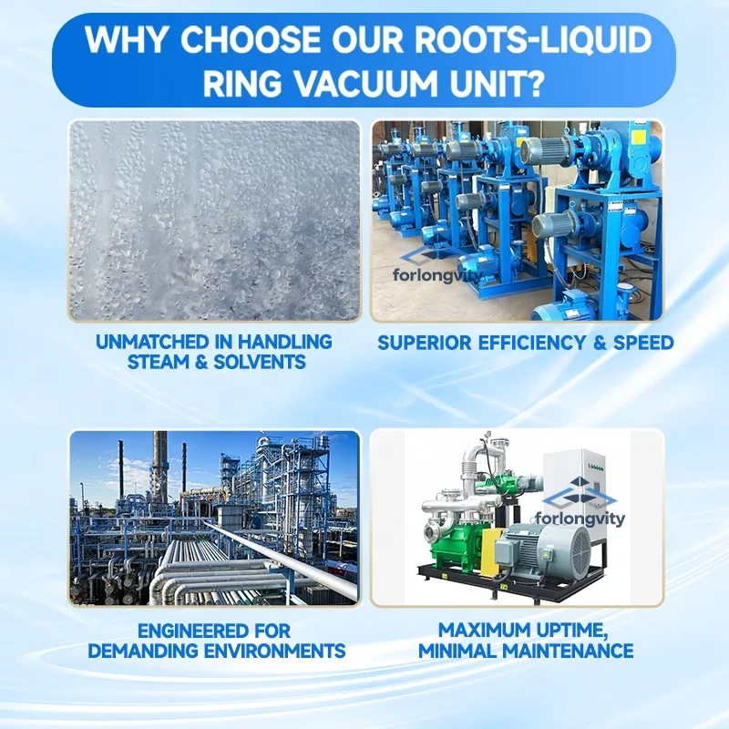 Energy Efficient Low Pressure Vacuum Package for Evaporation and Condensable   Applications Liquid Ring Roots System