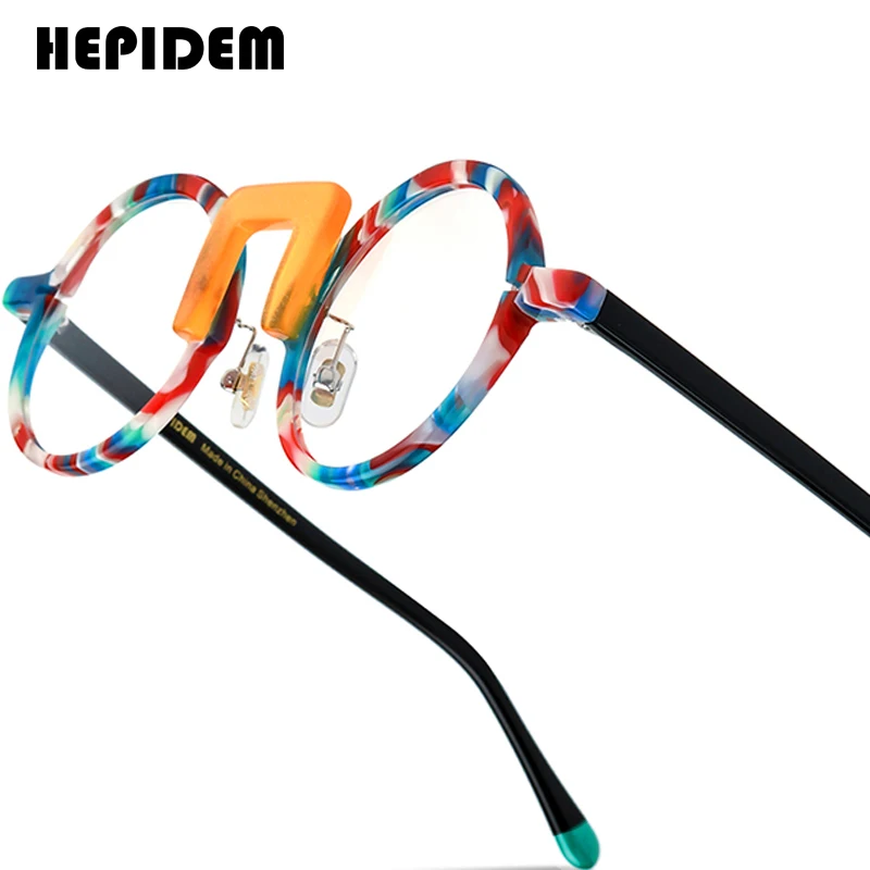 HEPIDEM Multi Acetate Glasses Women Brand Designer Round Heart Eyeglass Frame Men Japanese Handmade Spectacles Thin Eyewear 9377