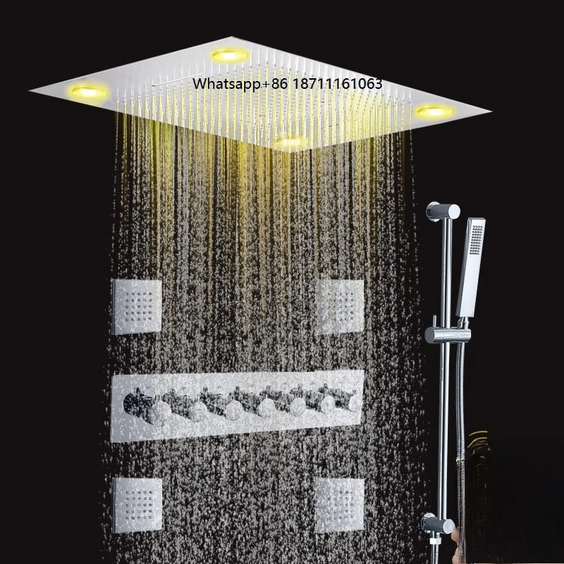 LED Thermostatic Shower System 7 Function Rain Shower Faucet Set Bathroom