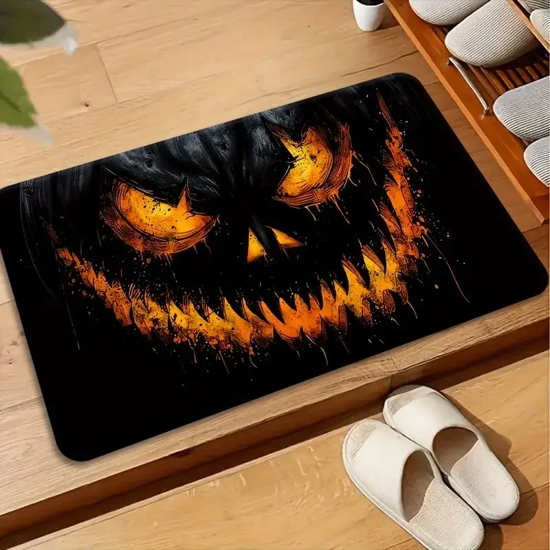 2026 Dark Ink Splash Pumpkin Horror Doormat Non Slip Quick Dry Porch Floor Mat Gothic Spooky Halloween Party Home Decor Rug
