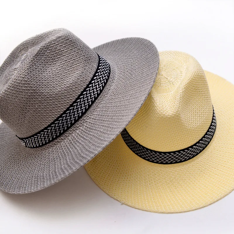 Summer Straw Hat for Men, Middle Aged Elderly Sun Protection Fedora, Senior Dad Breathable Cool Cap