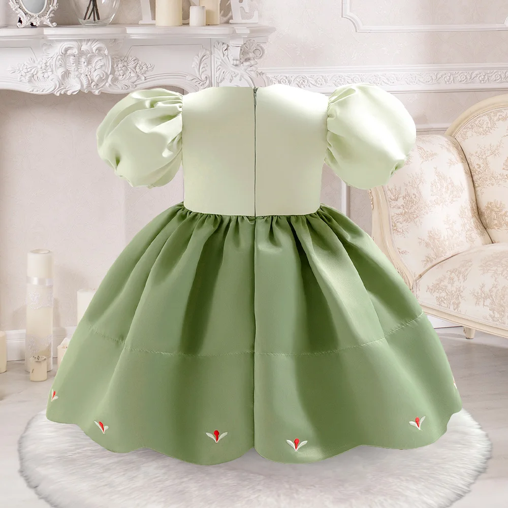 Anna Wizard Princess Girls Dresses Puff Sleeve Carnival 1st Birthday Party Dress for Girl Green Frozen Christmas Wedding Costume