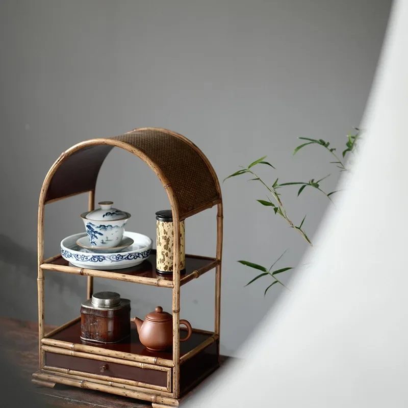 

Bamboo handmade tea cabinet, rack, tea set storage furniture, Chinese retro storage