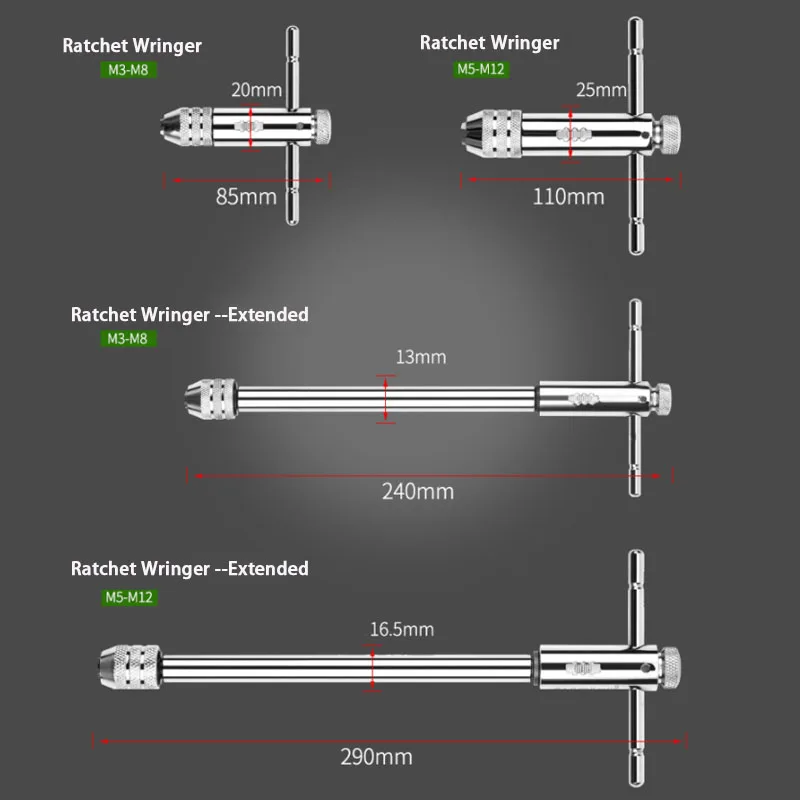 1pcs Ratchet Tap Wrench T-type Tap Reinforced Positive And Negative Twisting Hand Extended Version Tooth Twisting Wrench