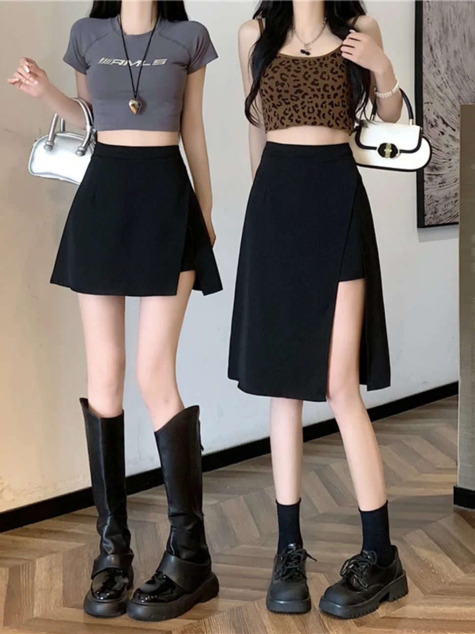 

High Waist Bla Asymmetrical Hem Skirt for plus Size Women Summer Slimming Tummy Covering ort A-Line Skirt Korean Sle