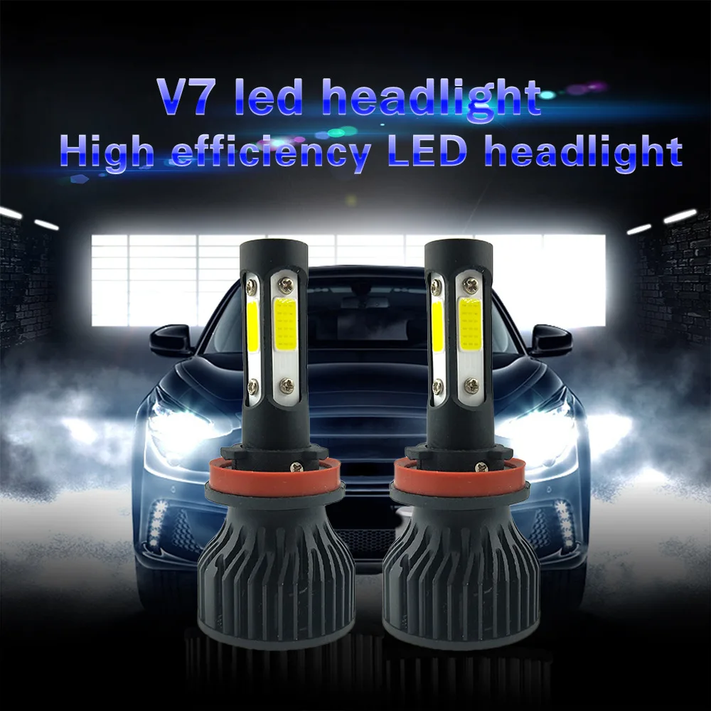 Hot V7 Four-Side COB LED Headlight 96W H4 Hi/Lo Beam H7 Ultra Bright LED Lights Car Accessories