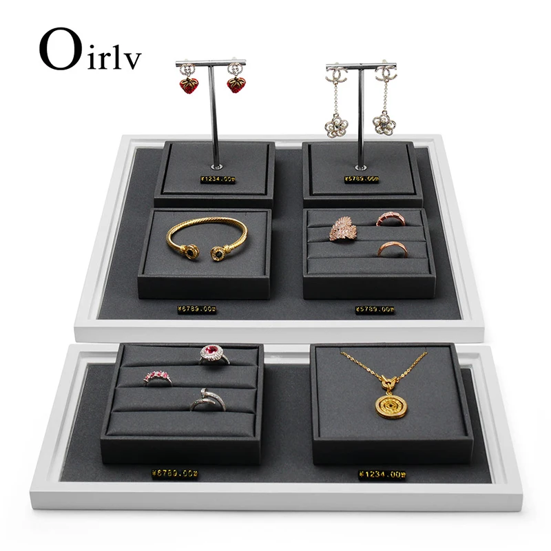 Oirlv Grey Jewelry Display Tray Large Jewelry Trays Display Ring Earring Bracelet Necklace Watch Grey Jewelry Tray Organizer