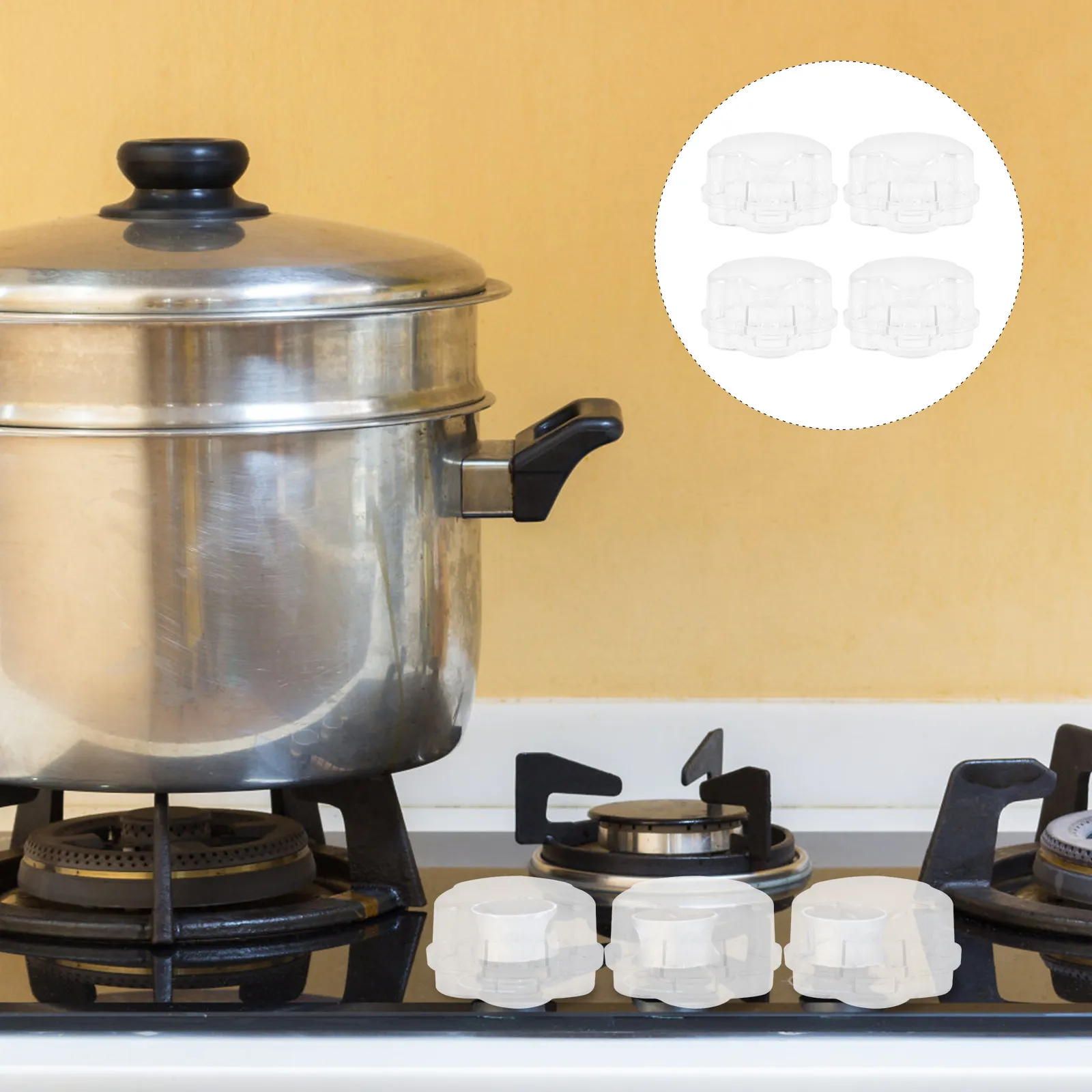 

4Pcs Gas Stove Knob Covers Childproof Kitchen Safety Guard Translucent Child Protection Stove Burner Covers Prevent Fires