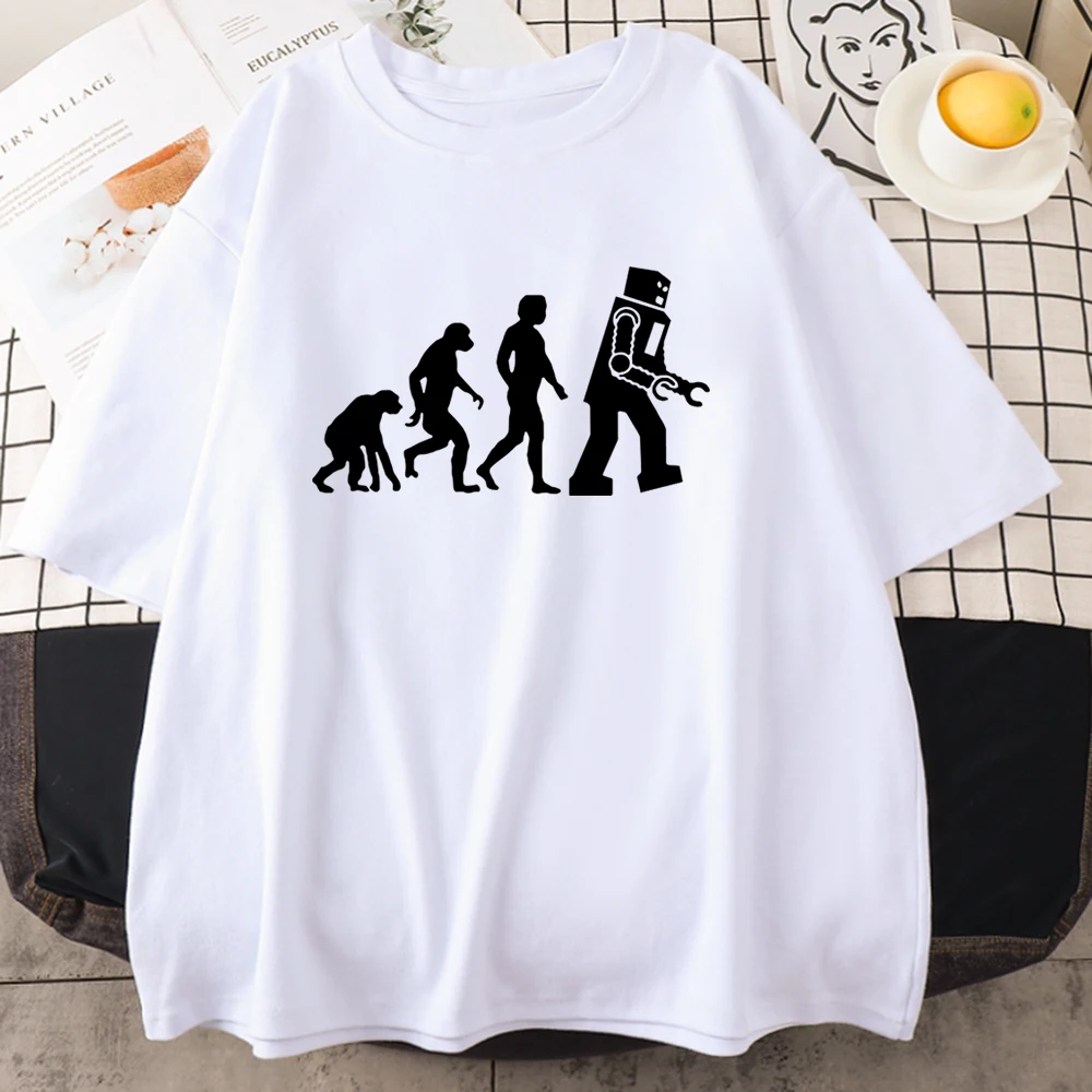 2022 T-shirts The Big Bang Theory Robot Evolution T-shirt Tops Summer Casual Women T-shirts Fitness Kpop Streetwear T Shirt Men