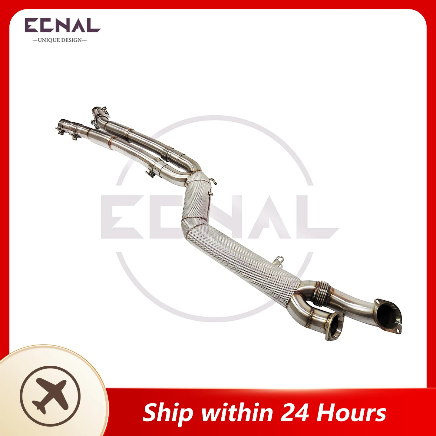 Ecnal Exhaust 101mm/4inches Mid Pipe with Resonators SS304 Exhaust Middle-pipe System for BMW G80 M3 G82 M4 G87 M2 S58 3.0T