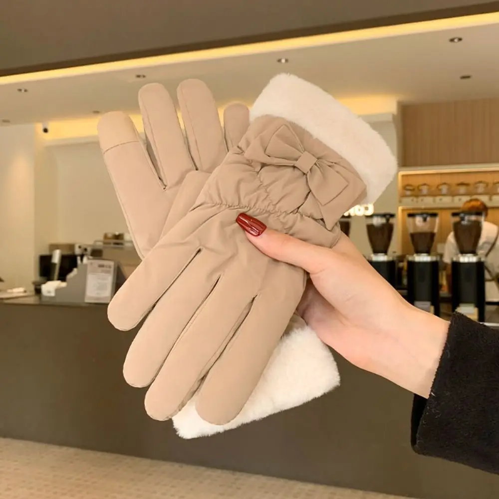 Halten Sie warme Bogen Frauen Handschuhe wasserdicht koreanischen Stil Winter warme Handschuhe Handy Touchscreen verdicken Fahrrad handschuhe im Freien