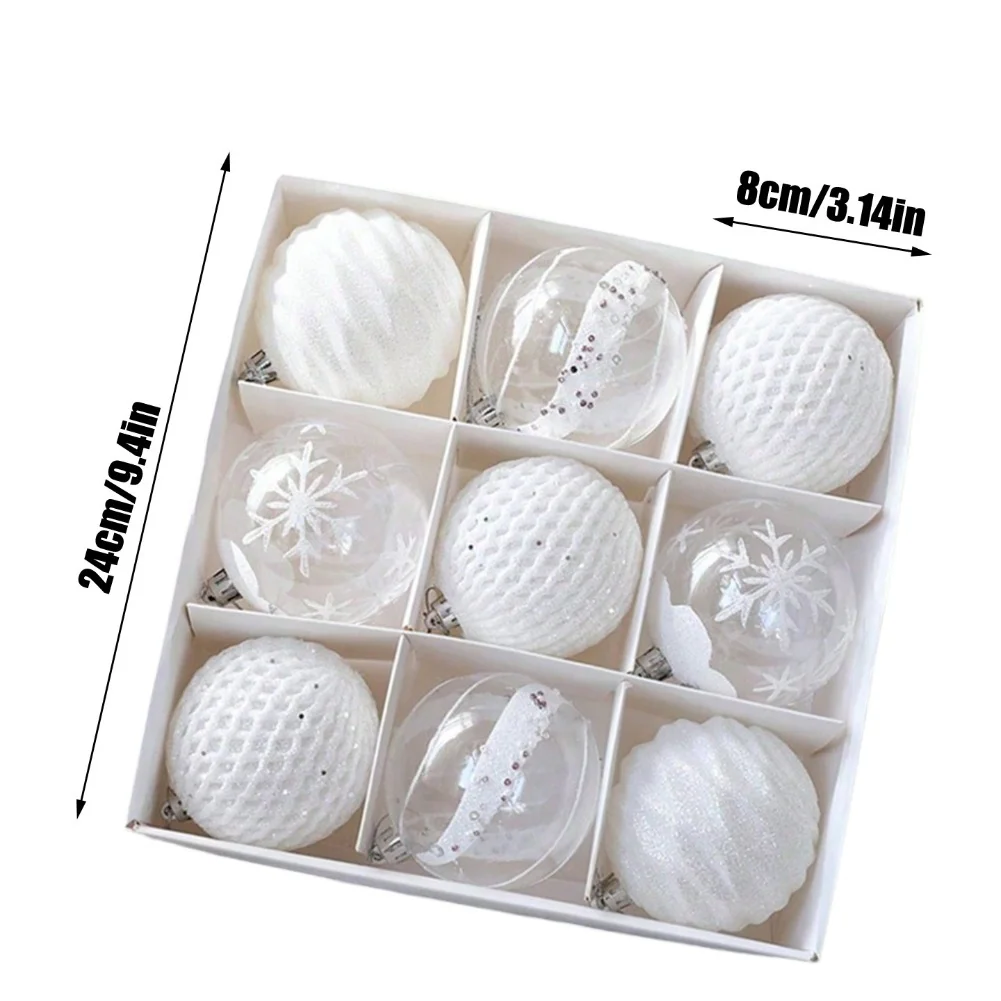 

Набор из 9 белых шаров диаметром 8 см с художественными узорами для елочного венка и праздничных сезонных дисплеев.