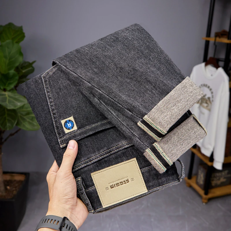 Jeans Herren schmal geschnittene kleine gerade bestickte gewaschene trend ige einfache Straße chinesisches Design vielseitige atmungsaktive lange Hosen