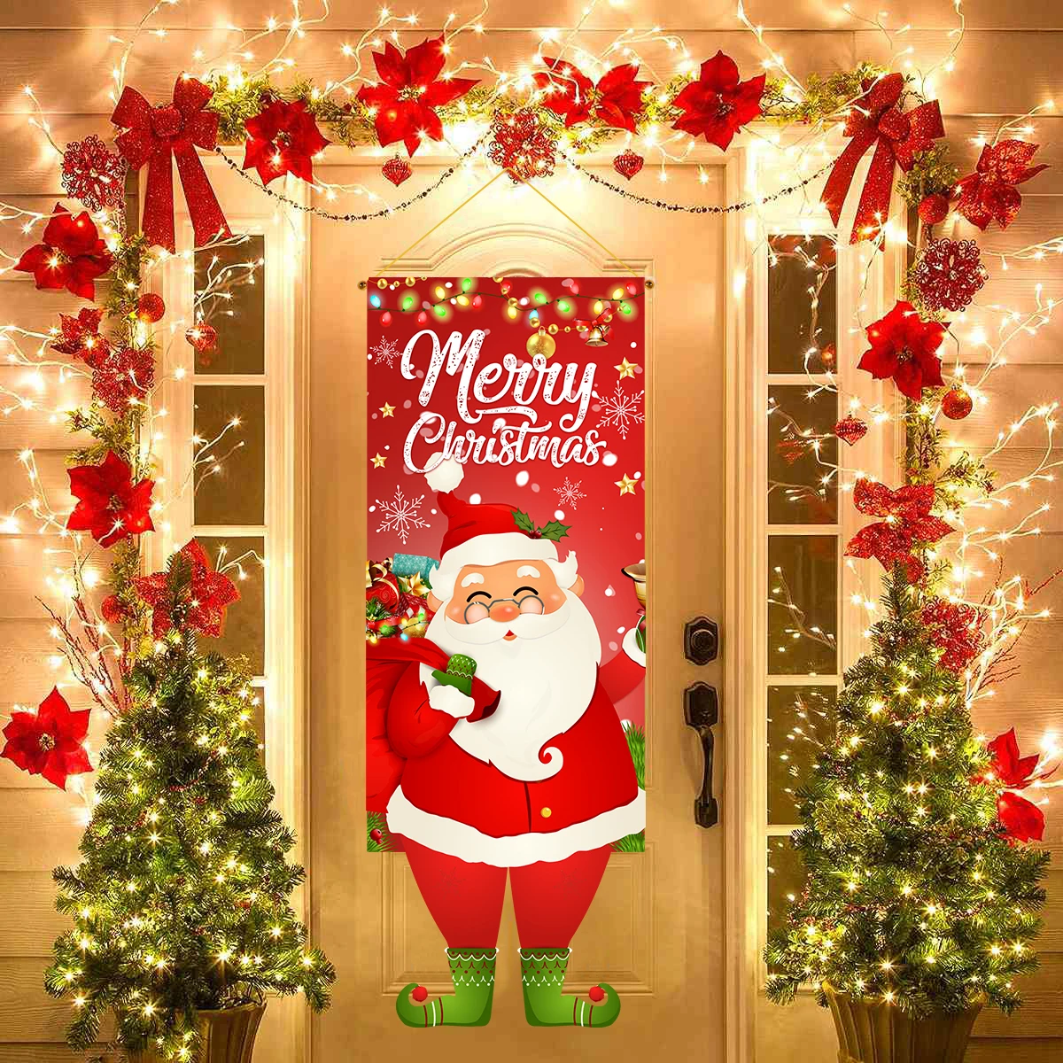 Christmas Gnome Santa Claus Hanging Flag Navidad Natal Noel Snowman Pendant Merry Christmas Decor For Home 2024 New Year 2025