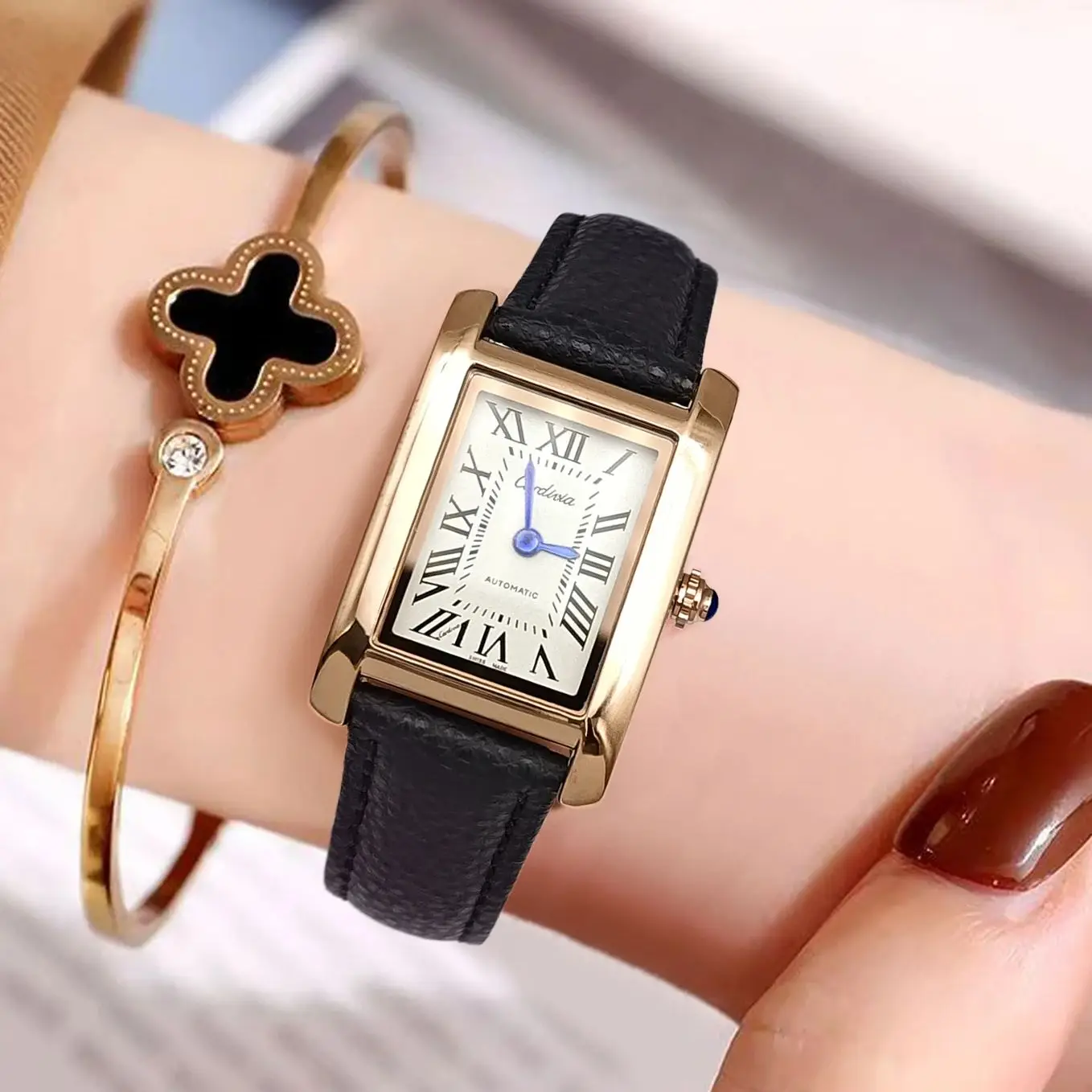 ساعة نسائية أنيقة من سلسلة Santos Tank الفاخرة، ساعة عصرية كاجوال بسيطة وأنيقة ومضادة للماء للنساء، طراز Ins، هدية عيد الحب