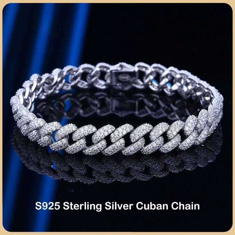 

FOUND FORM Cuban Chain Bracelet S925 Silver 18K Gold Plated High Carbon Zircon Unisex Hip Hop Link Bracelet Luxury